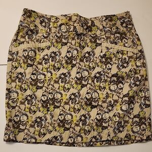 Vintage. LOFT Gold and Brown Mini Pencil Skirt Casual. Two Pockets. Side Zipper.